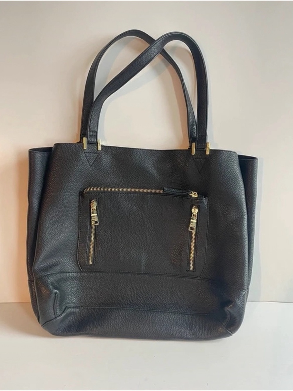 Steve Madden Black Pebbled Leather Tote with Gold Zippers